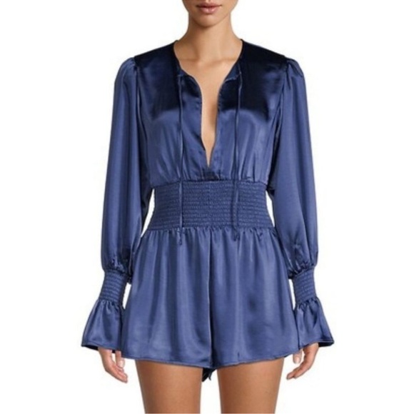 WEWOREWHAT Pants - WeWoreWhat Blue Satin Jumpsuit